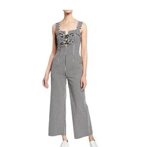Tanya Taylor Womens Rosalind Gingham Wide-Leg Jumpsuit Sz 4 Black/White Cottage